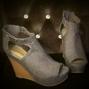 GUESS Wedge Heel, Jean, with logo buckle